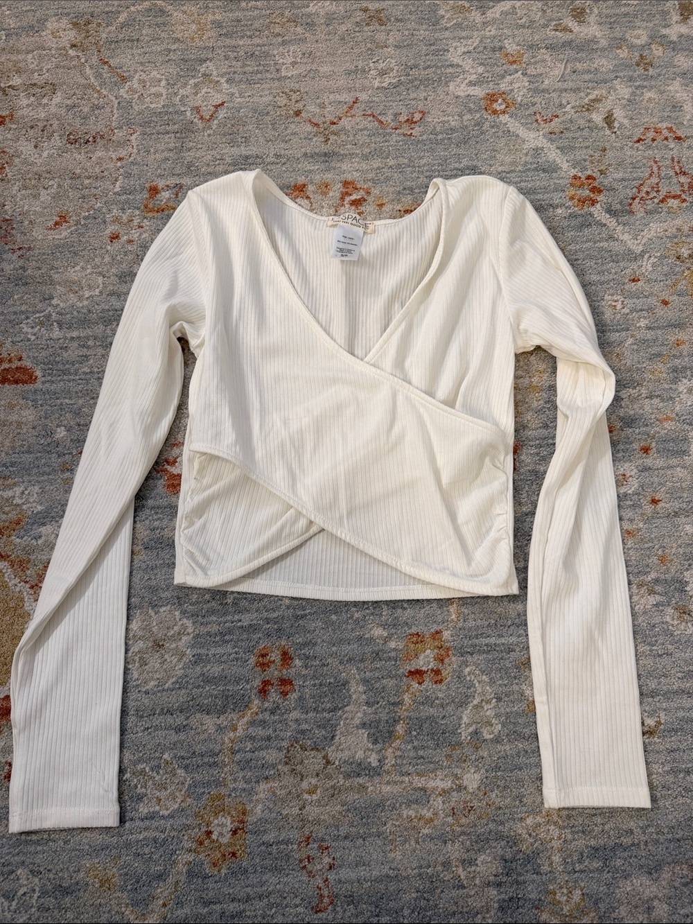 L*Space White Ribbed Wrap-Front Long Sleeve Top